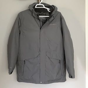 Eddie Bauer Gray Down Parka Jacket, Size XL